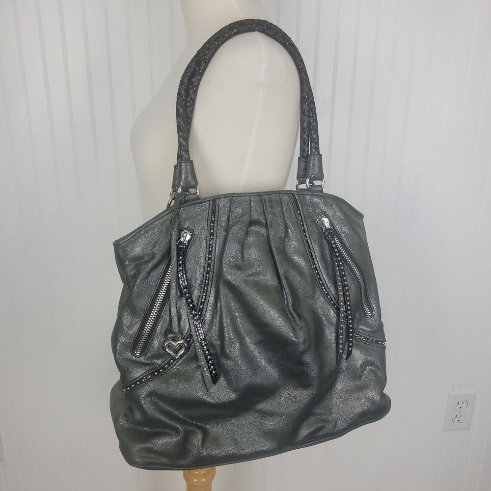 Brighton Bacall Large Leather Grey Shoulder Bag Purse